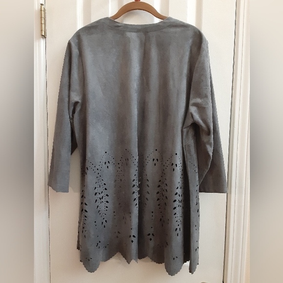 1X Joan Rivers Faux Suede Eyelet Blazer with Scalloped Edge in Grey - Picture 11 of 11